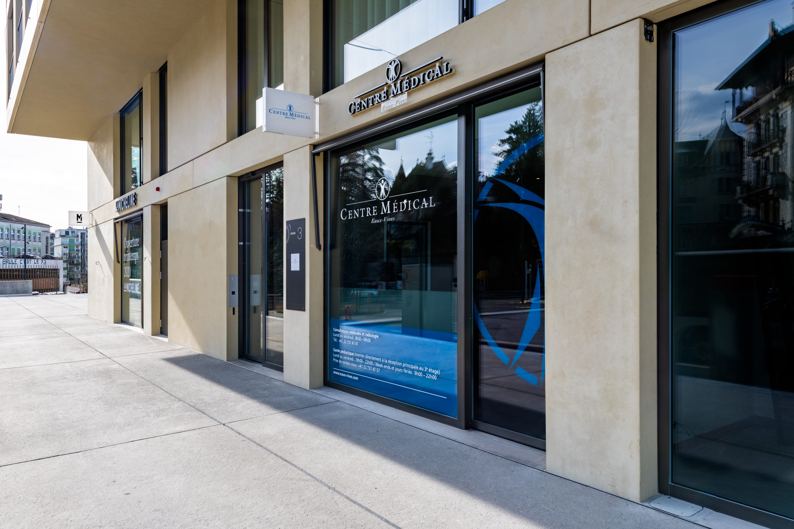 Main entrance to the Centre Médical des Eaux-vives + Pediatric Ward